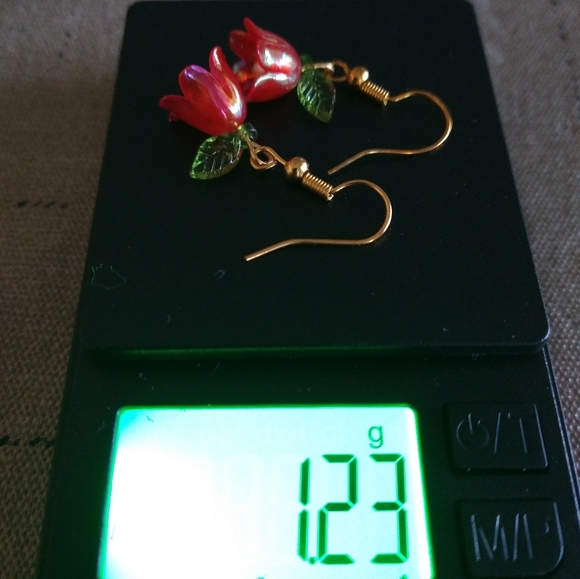 Floral Pink and Green Earrings - Picture 4 of 7